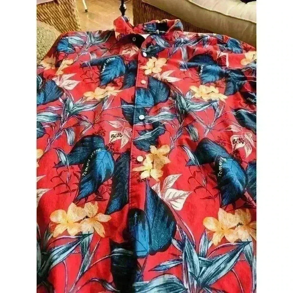 Tommy Hilfiger Classic Fit Stretch Tropical Button Up Hawaiin Shirt Men' Size L - Picture 6 of 11